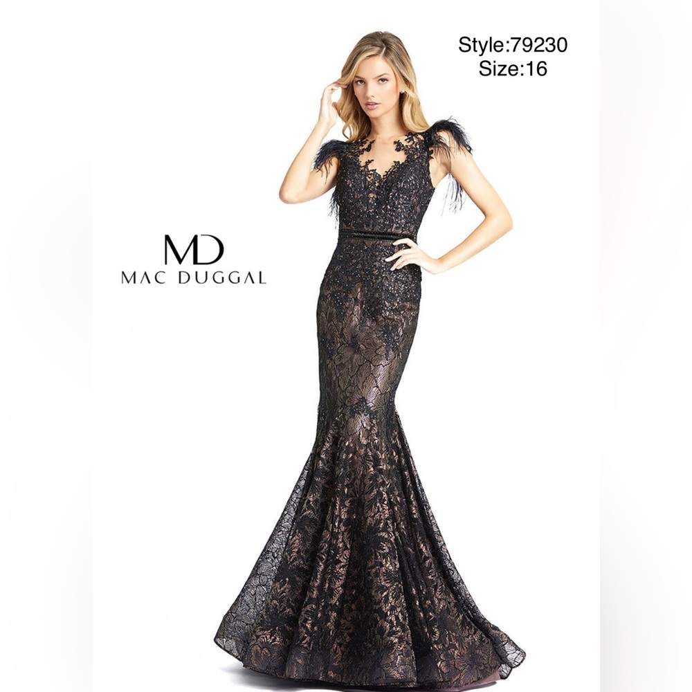 Embellished feather cap sleeve illusion neck trumpet gown